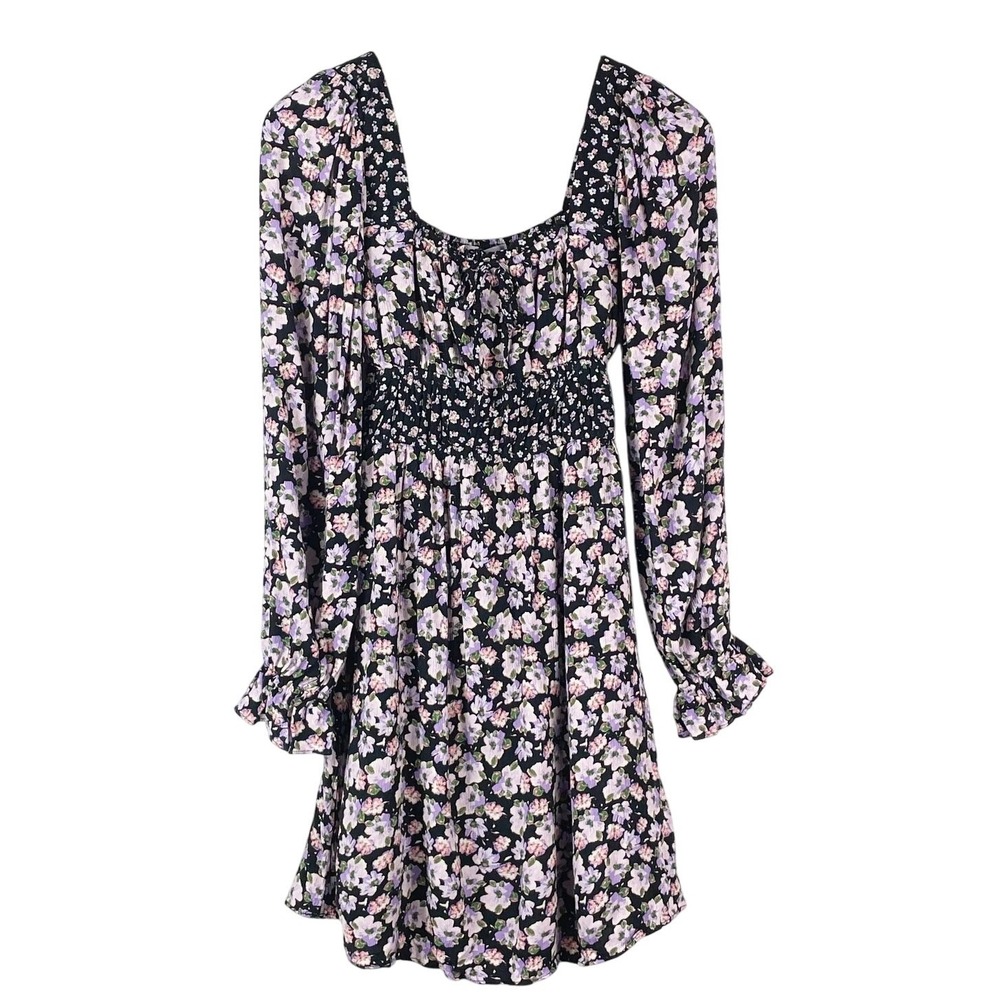 Sonoma Women's Black Floral Milk Maid Dress Size XS Whimsy Coquette Fairy